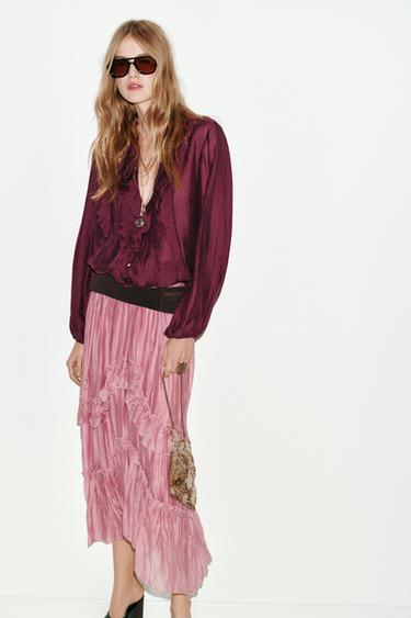 FALDA MIDI VOLANTES - MARSALA de Zara