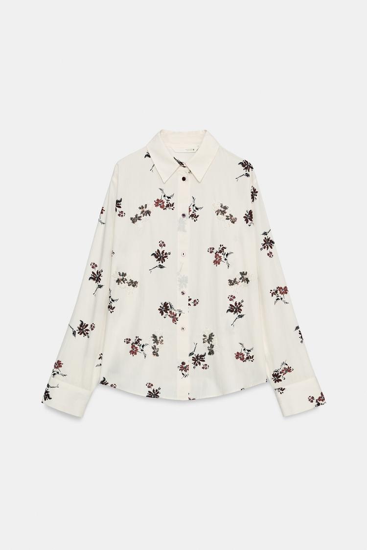 Camisa estampado floral abalorios