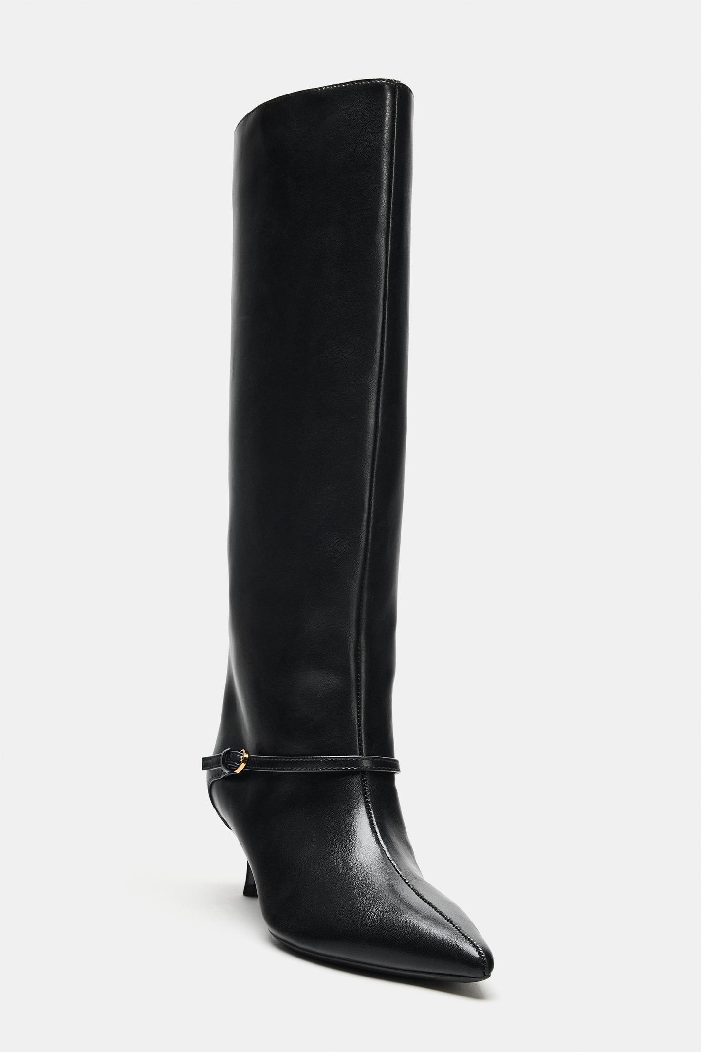 Женские ботинки Zara Buckled Kitten Heel Tall, цвет: Чёрный — фото 6