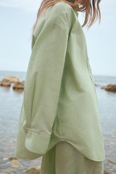 OVERSIZE STRIPED POPLIN SHIRT - Green/White by Zara - Image 2