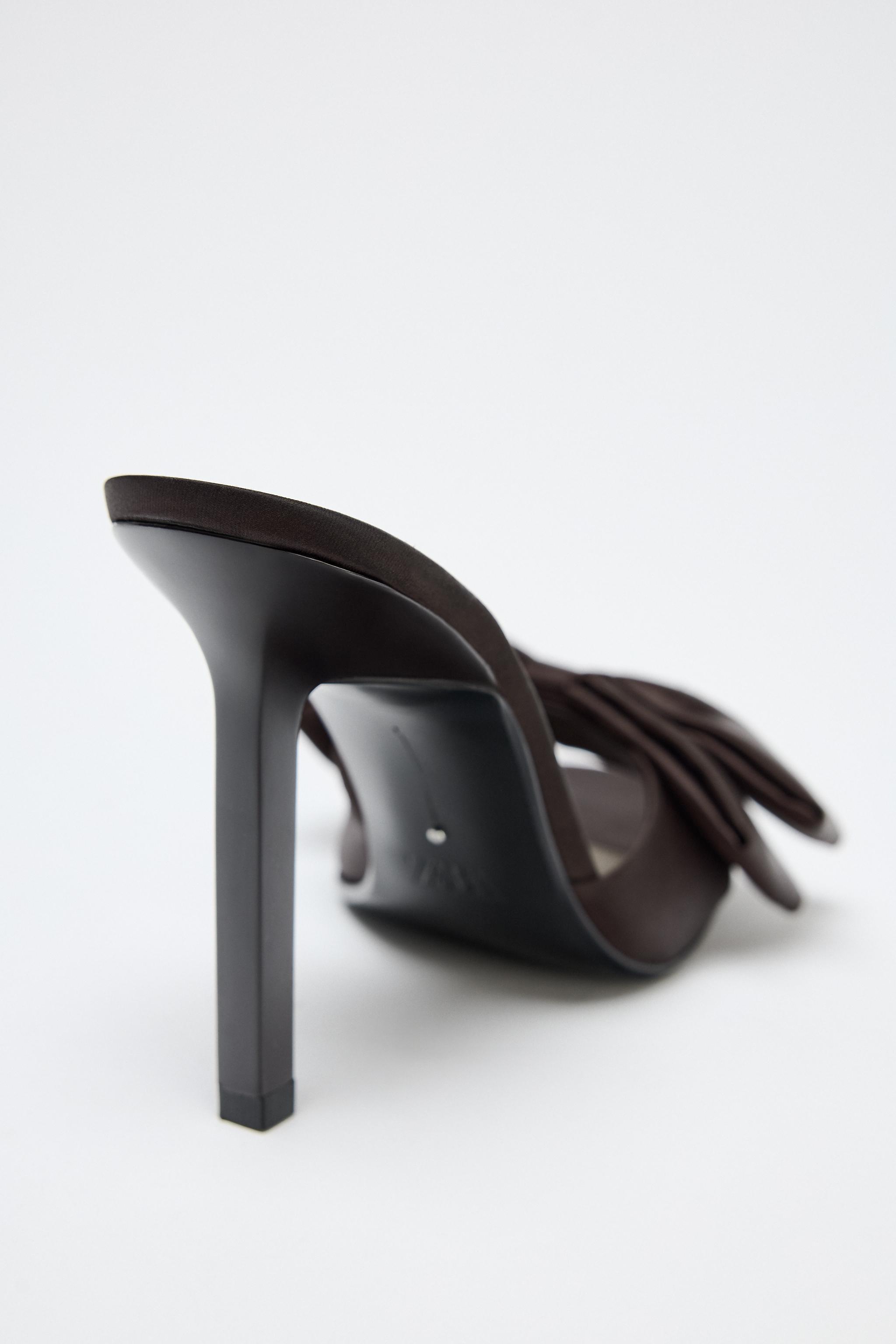 ★ZARA★ SATIN-EFFECT HIGH-HEELED MULE SANDALS WITH MAXI BOW ZARA NEW WOMAN SATIN HIGH-HEEL SANDALS WITH BOW SHOES LIME