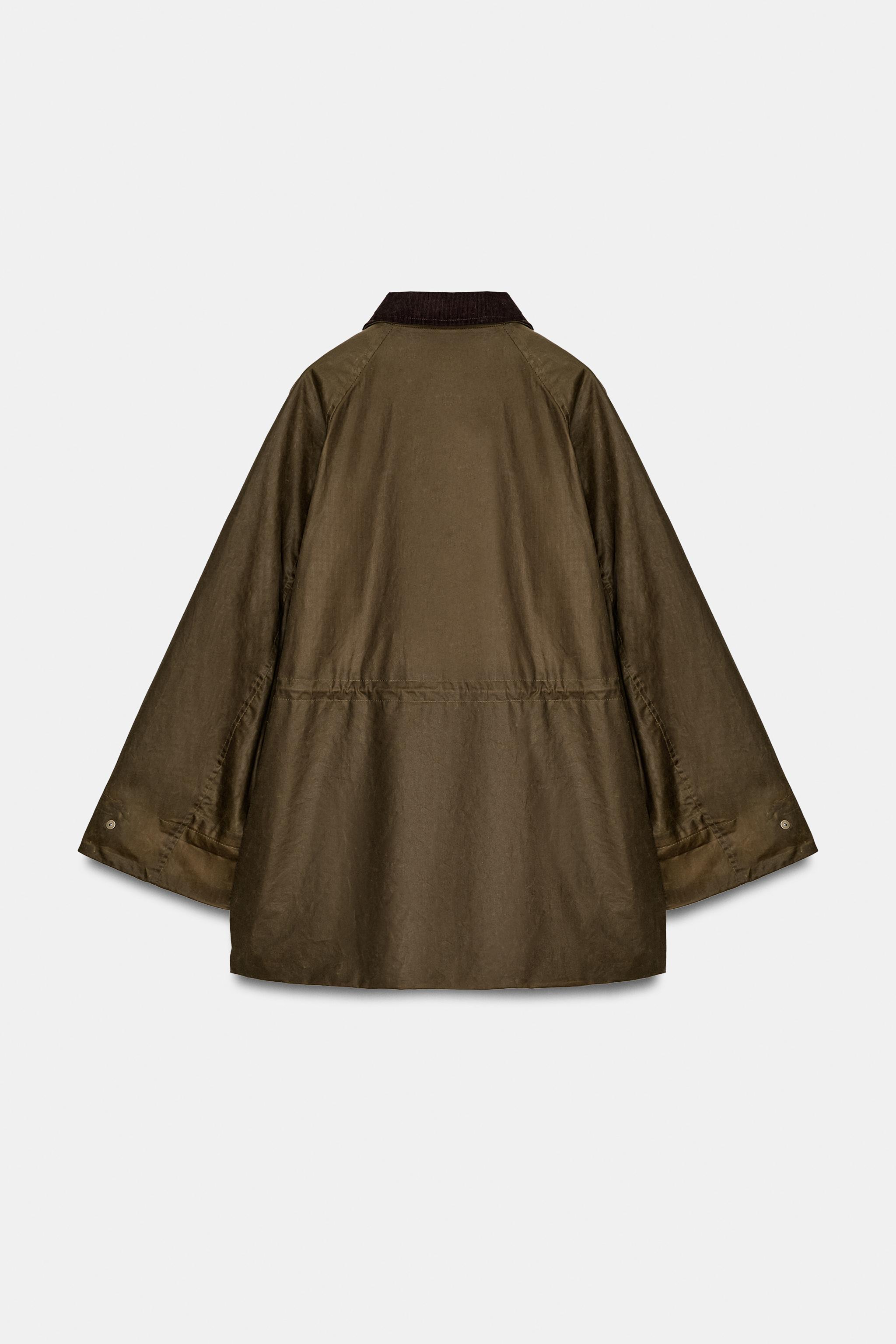 WAXED JACKET WITH CORDUROY COLLAR ZW COLLECTION - Olive green