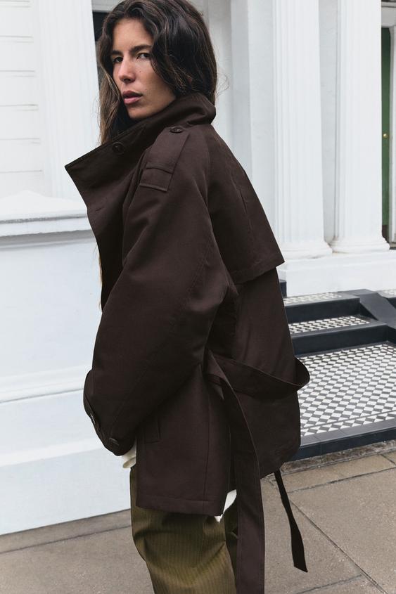 TRENCH COL MONTANT À CEINTURE - Marron de Zara - Image 3