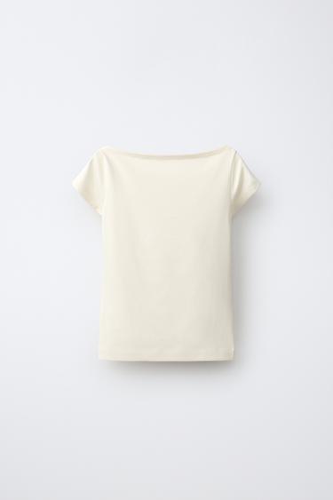 BOAT NECK T-SHIRT - Ecru by Zara - Image 0