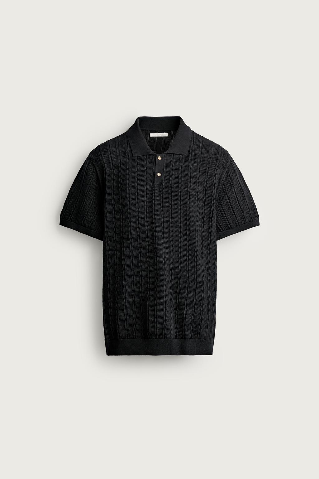 OPEN-KNIT TEXTURED POLO SHIRT