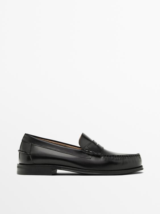 Zara Leather loafers with penny strap - Black - Image 0