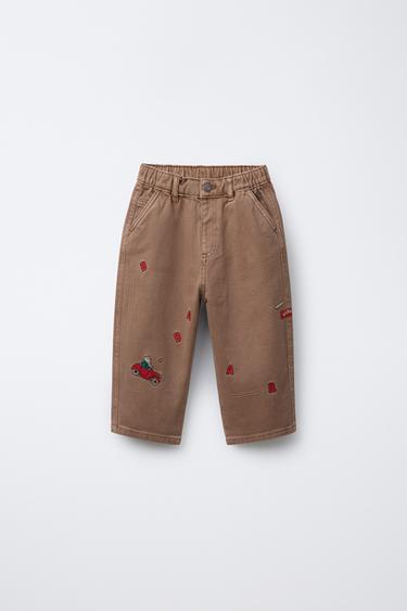 PANTALONI IN TWILL BAGGY RICAMI BABAR ™ - Marrone chiaro di Zara