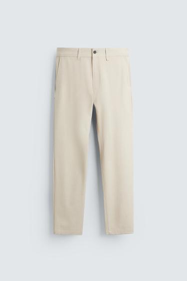 Zara TEXTURED STRETCH PANTS - Beige