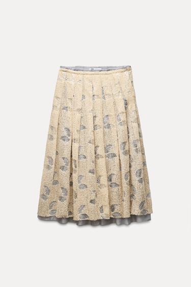 FALDA COMBINADA PUNTO LENTEJUELAS - Beige de Zara