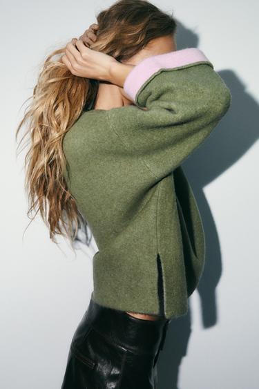 CONTRAST KNIT JUMPER - washed green by Zara - Image 3