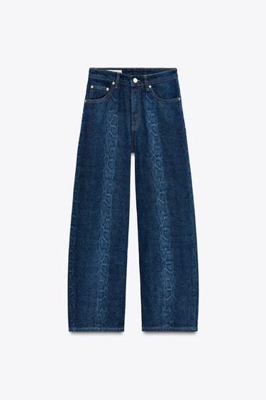TRF OVERSIZED TAPERED BAGGY HIGH-WAIST ANIMAL PRINT JEANS - Navy blue by Zara