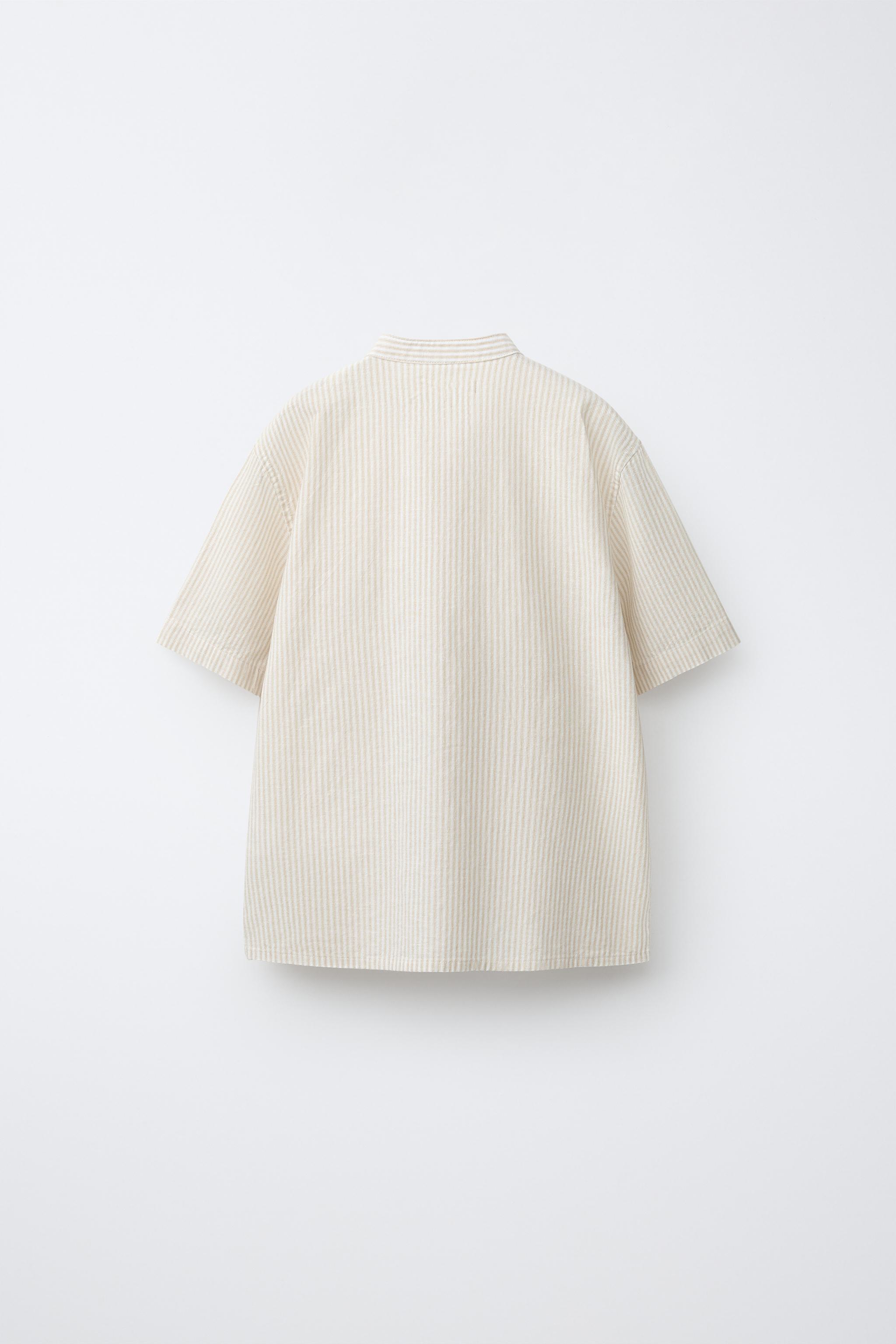STRIPED COTTON LINEN SHIRT - Sand | ZARA Canada