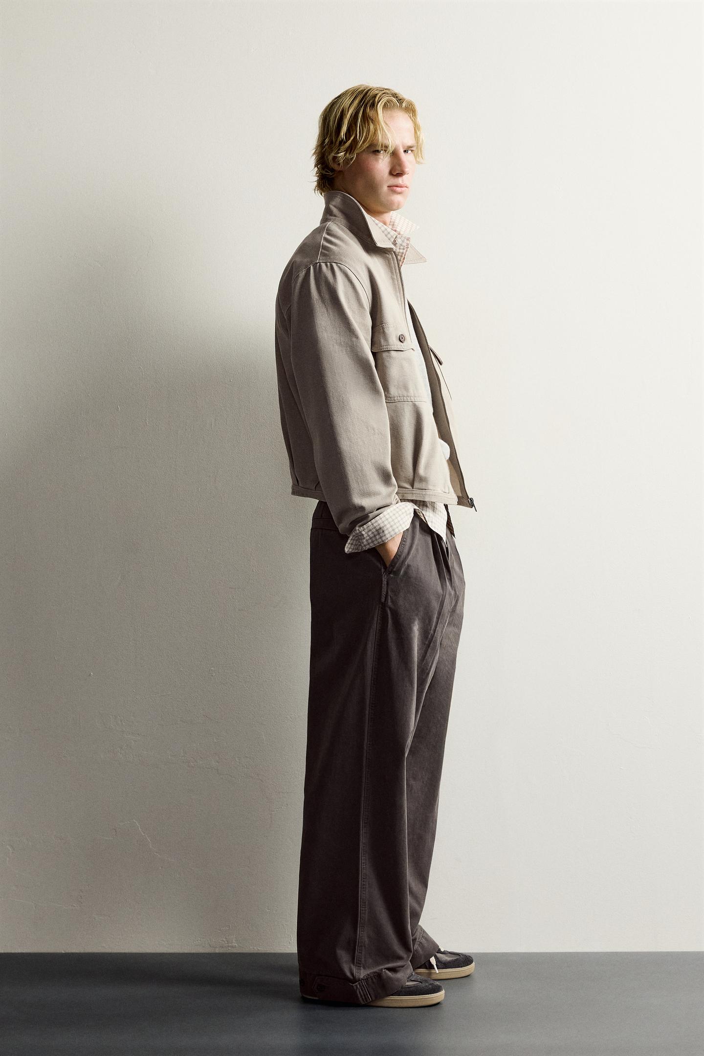 Мужская рубашка Zara Waxed Effect Cropped Overshirt, цвет: Экрю — фото 4