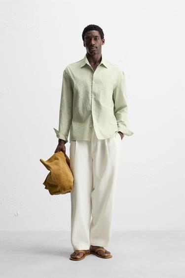 TEXTURED STRIPE SHIRT - Blue / Green by Zara - Image 0