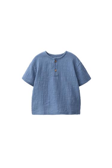 TEXTURED CONTRAST T-SHIRT - Blue by Zara