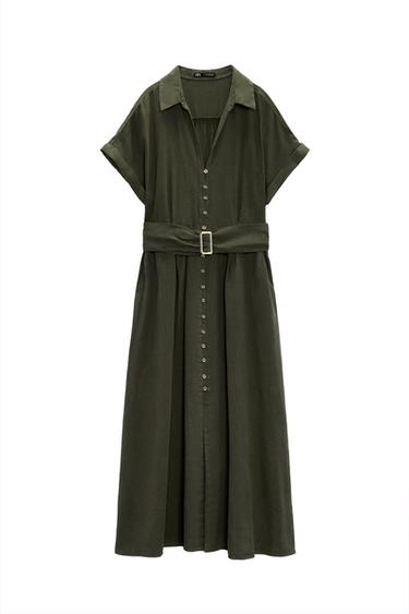 LINEN BLEND MIDI SHIRT DRESS