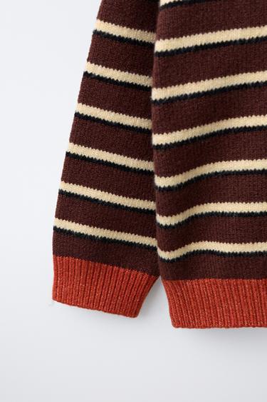 STRIPED KNIT SWEATER - Brown / Ecru by Zara - Image 3