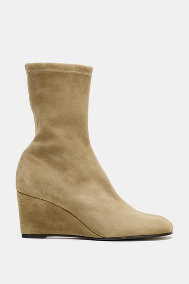 SUEDE WEDGE ANKLE BOOTS - Taupe Grey by Zara