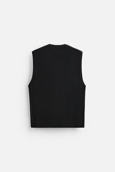 Zara RELAXED FIT TANK T-SHIRT - Black