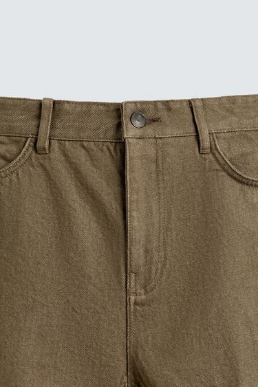 Zara REGULAR FIT COTTON PANTS - taupe brown