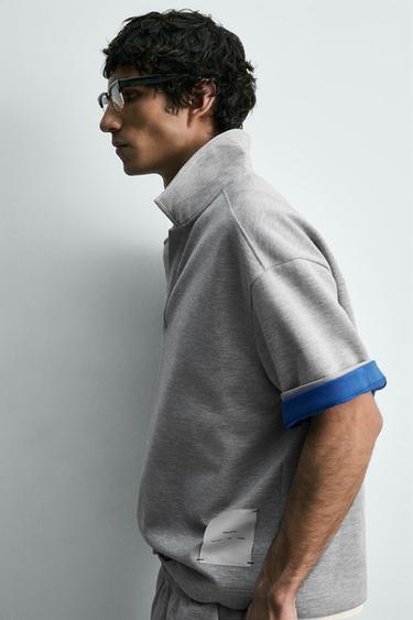 CROPPED FIT LABEL POLO SHIRT - Grey marl by Zara - Image 6