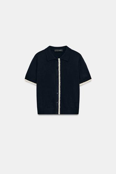SHORT SLEEVE KNIT CARDIGAN WITH LACE TRIM - Navy blue by Zara - Image 6