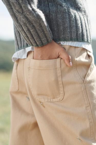 LIMITED EDITION STRAIGHT TROUSERS WITH EMBROIDERED INSECTS - Beige by Zara - Image 3
