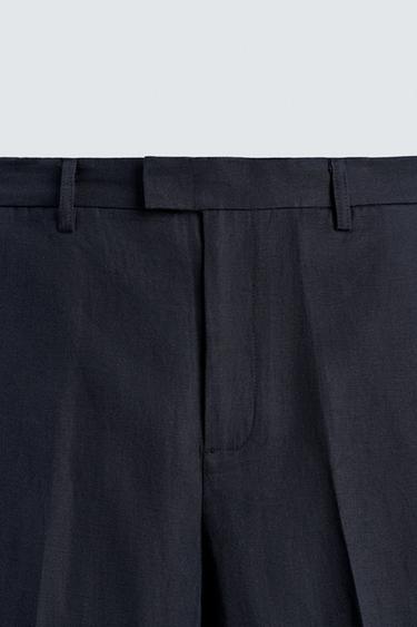 RELAXED FIT COTTON-LINEN TROUSERS - Navy blue by Zara - Image 9