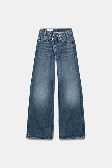 JEANS TRF WIDE LEG CINTURA CRUZADA TIRO ALTO - بحري by Zara
