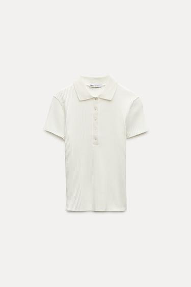 RIBBED POLO T-SHIRT - Oyster-white by Zara