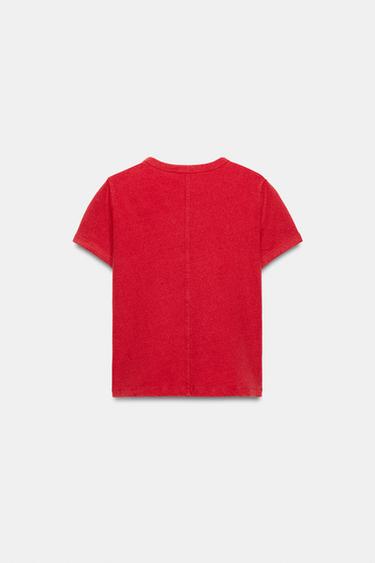 T-SHIRT IN VERWASCHENER OPTIK MIT SCHRIFTZUG - Rot von Zara