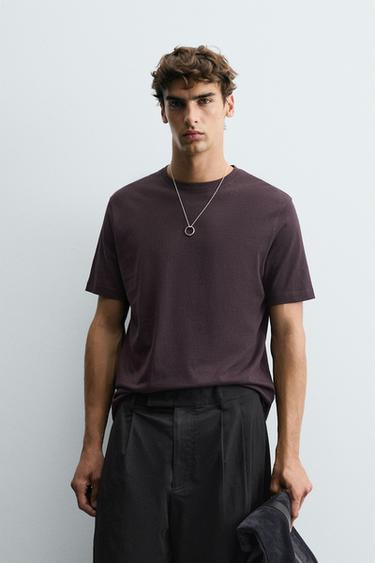 BASIC MEDIUM WEIGHT T-SHIRT - Dark aubergine by Zara