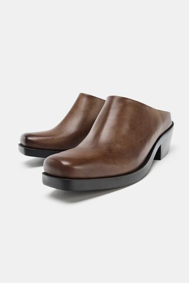 LEATHER CLOGS WITH WORN EFFECT - Dark tan by Zara - Image 2