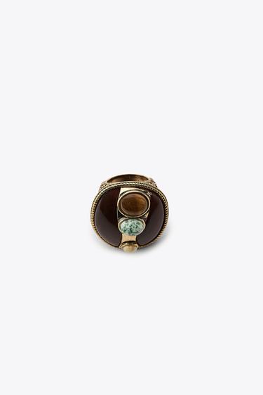 MAXI STONE RING - Golden by Zara