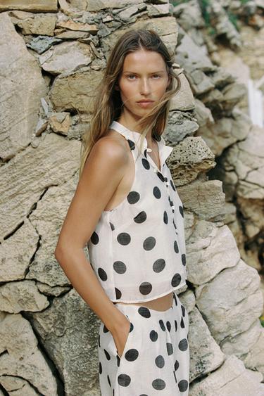TOP HALTER À POIS - Écru / Noir de Zara - Image 2