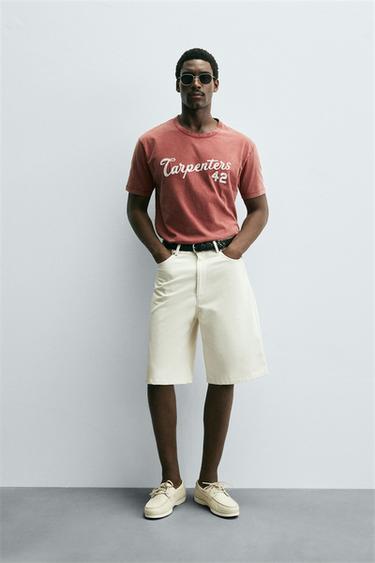 Zara WASHED EMBROIDERED T-SHIRT - Russet - Image 0