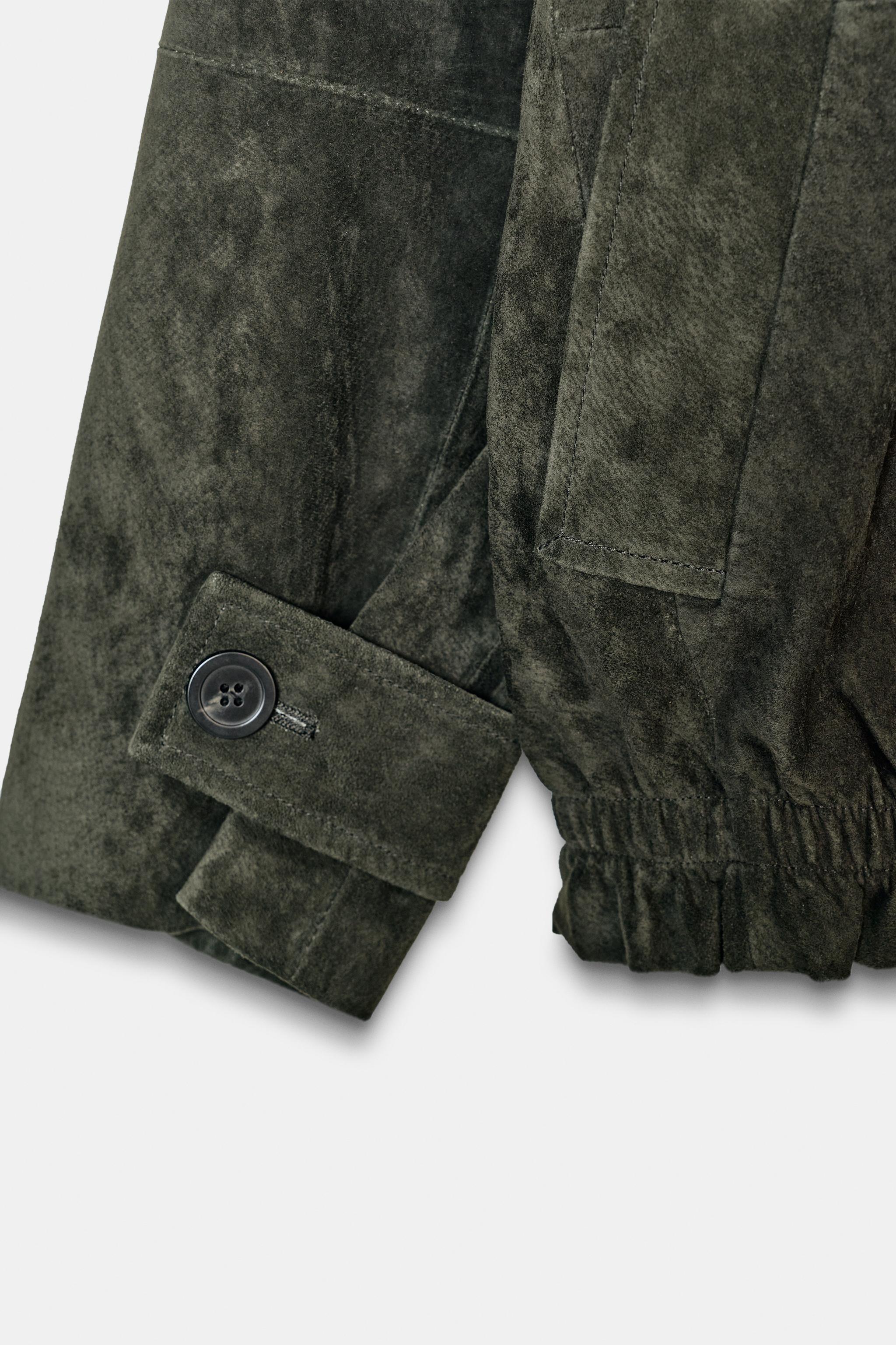 グリーンスエードジャケット 100% レザー スエードジャケット - ダークグリーン | ZARA Japan