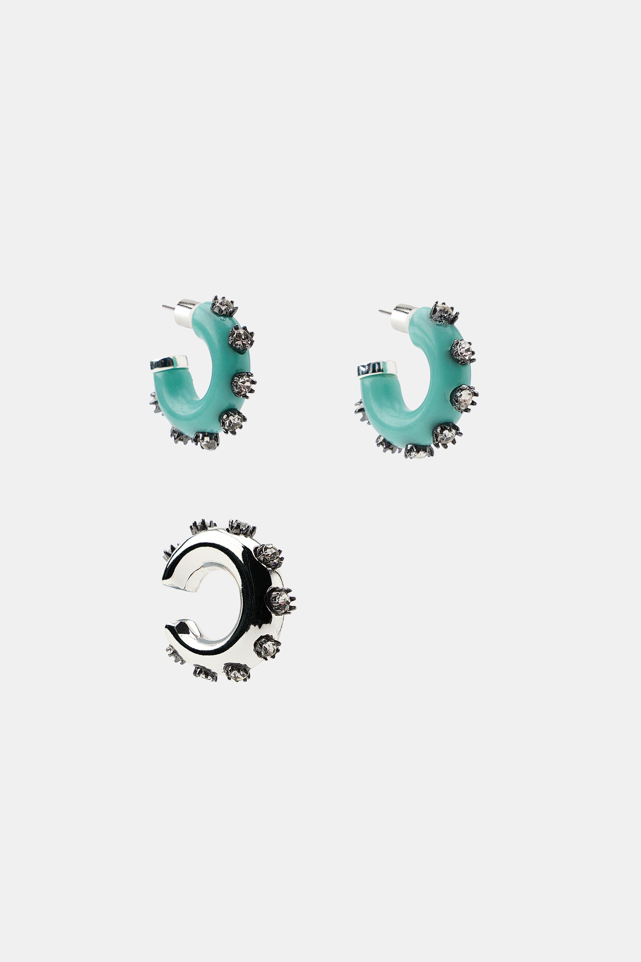 Женские аксессуары Zara PACK OF SPARKLY HOOP AND EAR CUFF EARRINGS — фото 3
