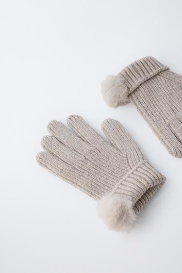 KNIT GLOVES WITH POMPOM - Sand by Zara - Image 1