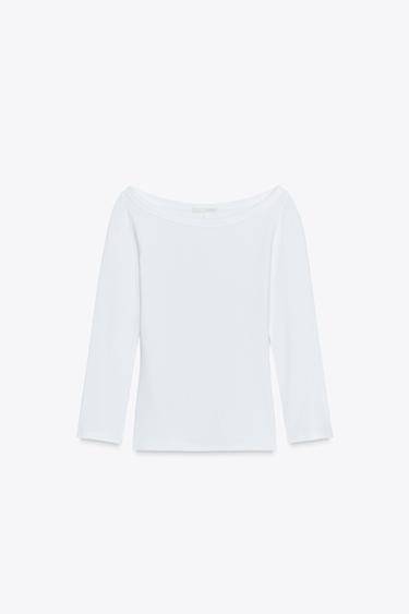 Zara 船領 T 恤 - 白色