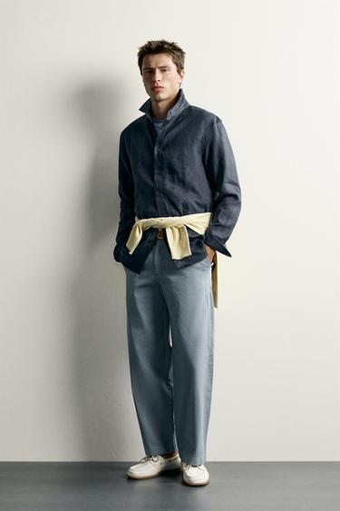Zara 100% LINEN REGULAR FIT SHIRT - Blue / Indigo - Image 0