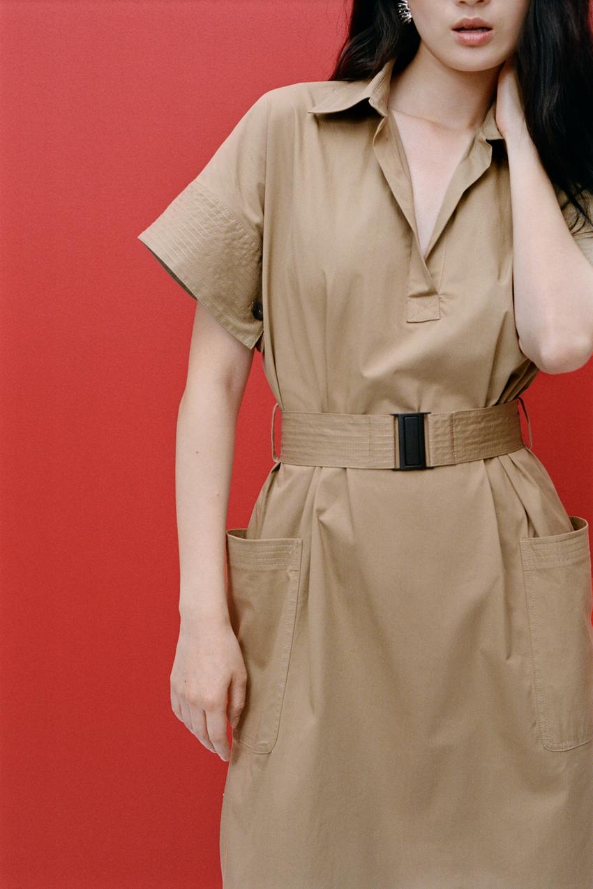 ZW COLLECTION ベルト シャツ ワンピース - メタルミンク | ZARA Japan 