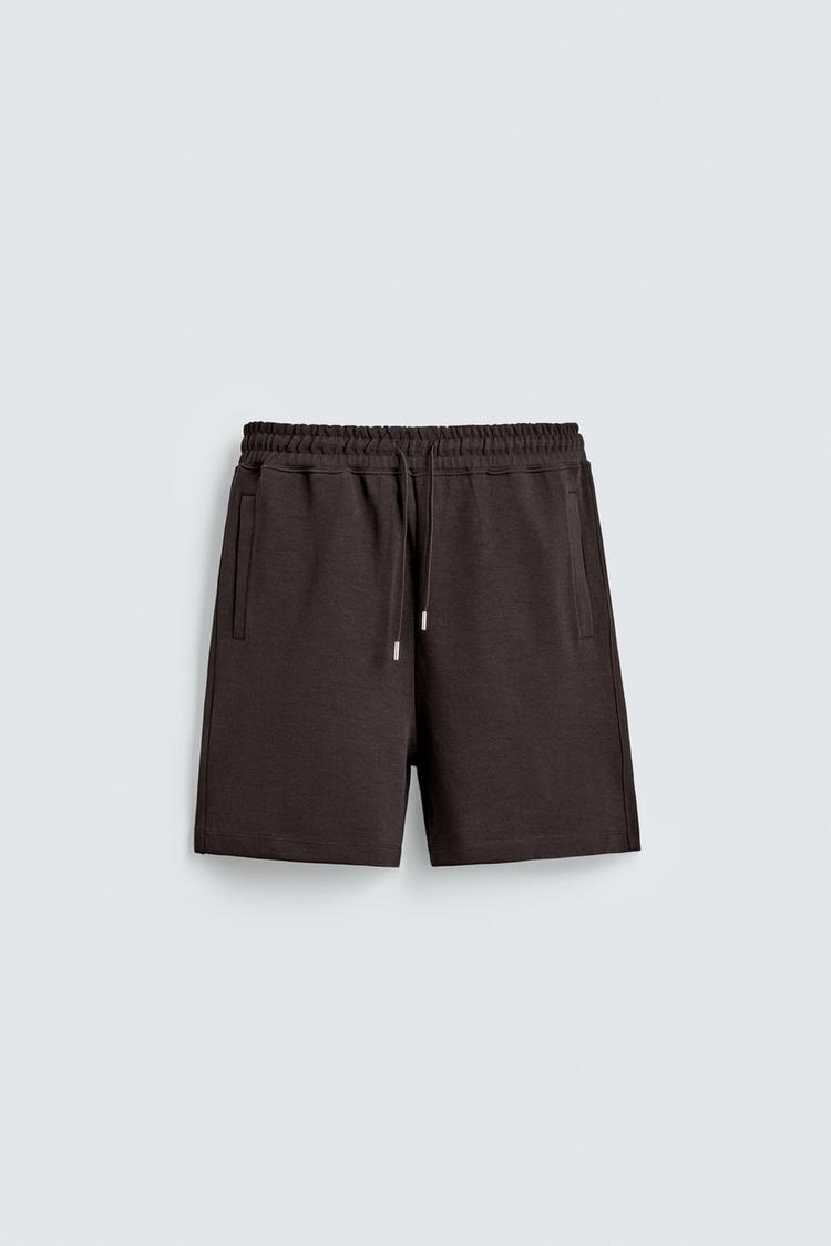 ZARA INTERLOCK RELAXED FIT JOGGER BERMUDA SHORTS