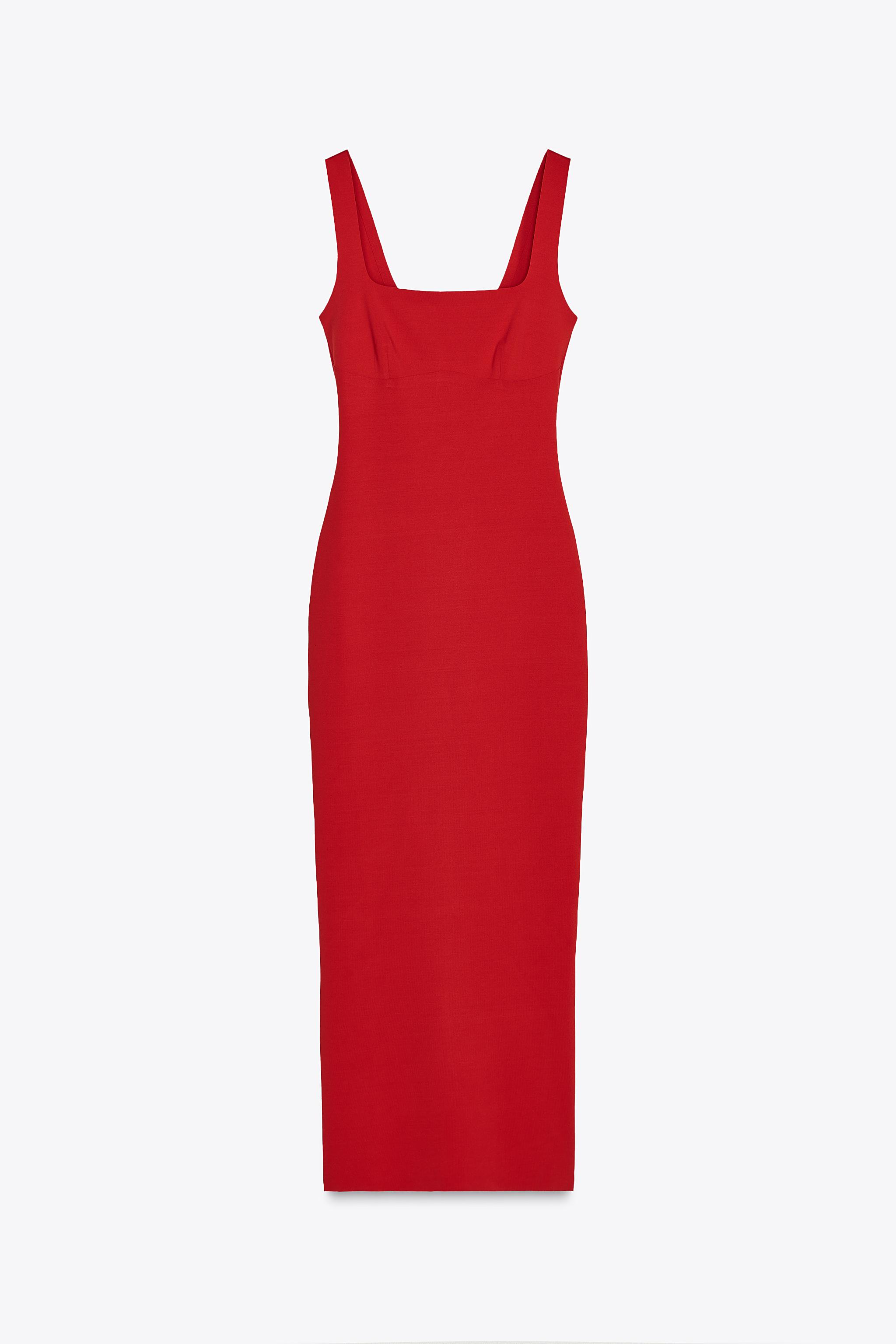 POLYAMIDE BLEND MIDI DRESS - Red | ZARA United States