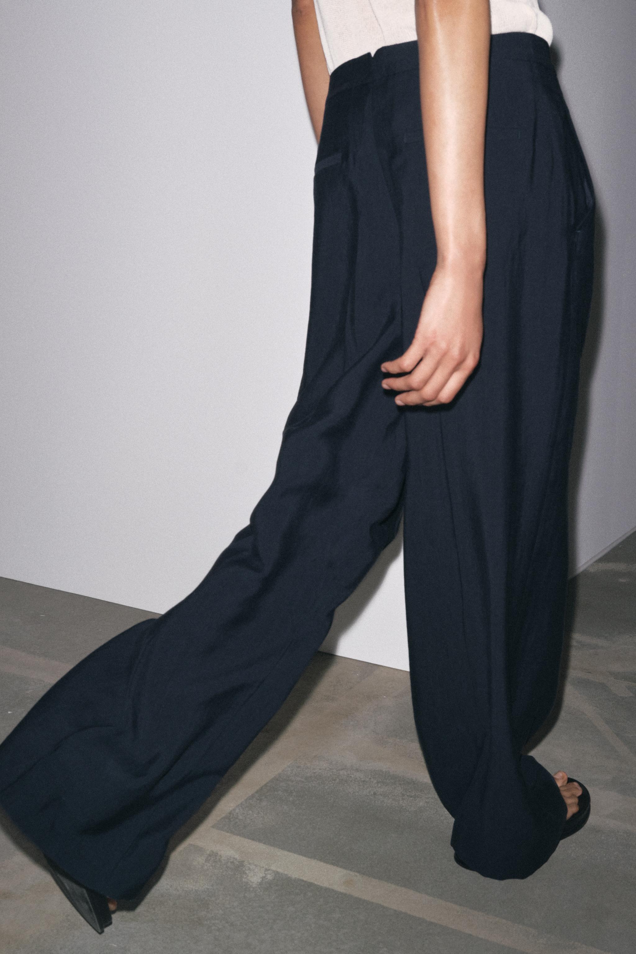 ZARA WIDE-LEGパンツ ダブルウエストバンド ダークグレー