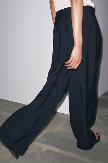 Zara ZW COLLECTION PLEATED PANTS - Navy blue
