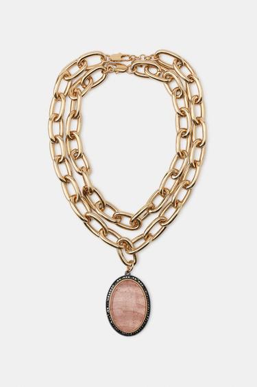 PACK OF 2 MAXI LINK STONE NECKLACES - Golden by Zara