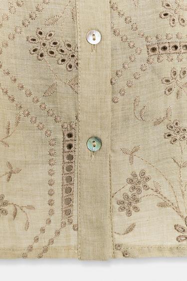 SHIRT WITH CUTWORK EMBROIDERY - Light khaki by Zara - Image 9