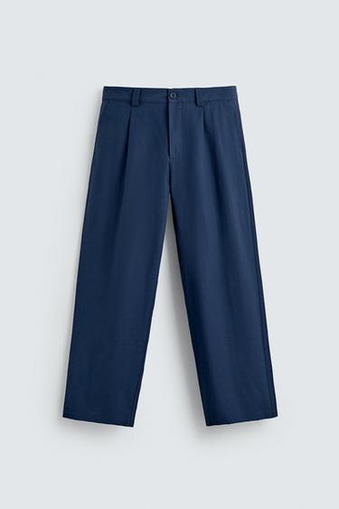 RELAXED FIT PLEATED TROUSERS - Blue / Indigo by Zara