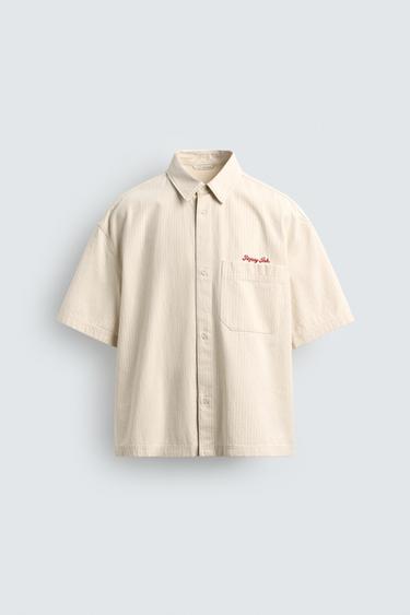 CHECK SHIRT WITH EMBROIDERED SLOGAN - Ecru by Zara